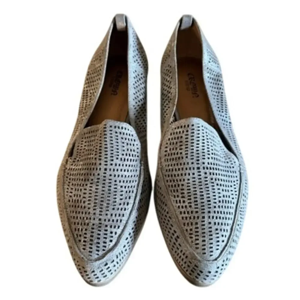 Crown Vintage Veneta Gray Perforated Loafers Women's 9.5M Slip On Flats